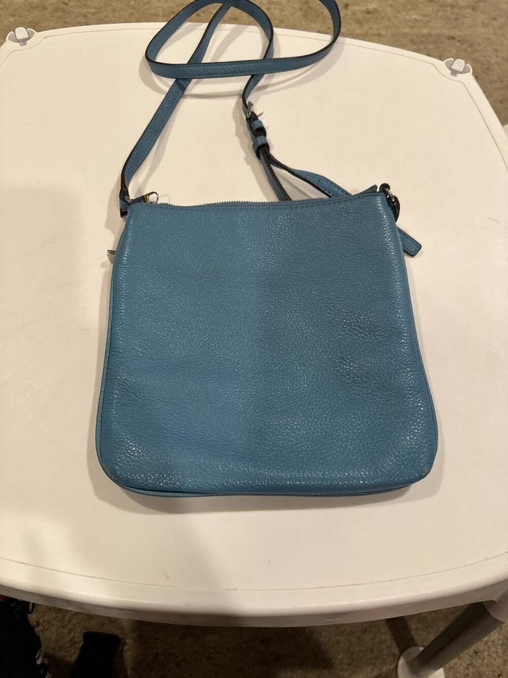 Michael Kors Riley Small Flat Crossbody Bag in Pebbled Blue Leather - Picture 2 of 5